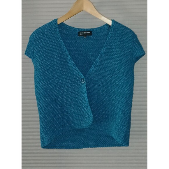 Jones New York Heavy Knit Sweater Vest Sz Small Turquoise Blue Preppy Button - Picture 1 of 6
